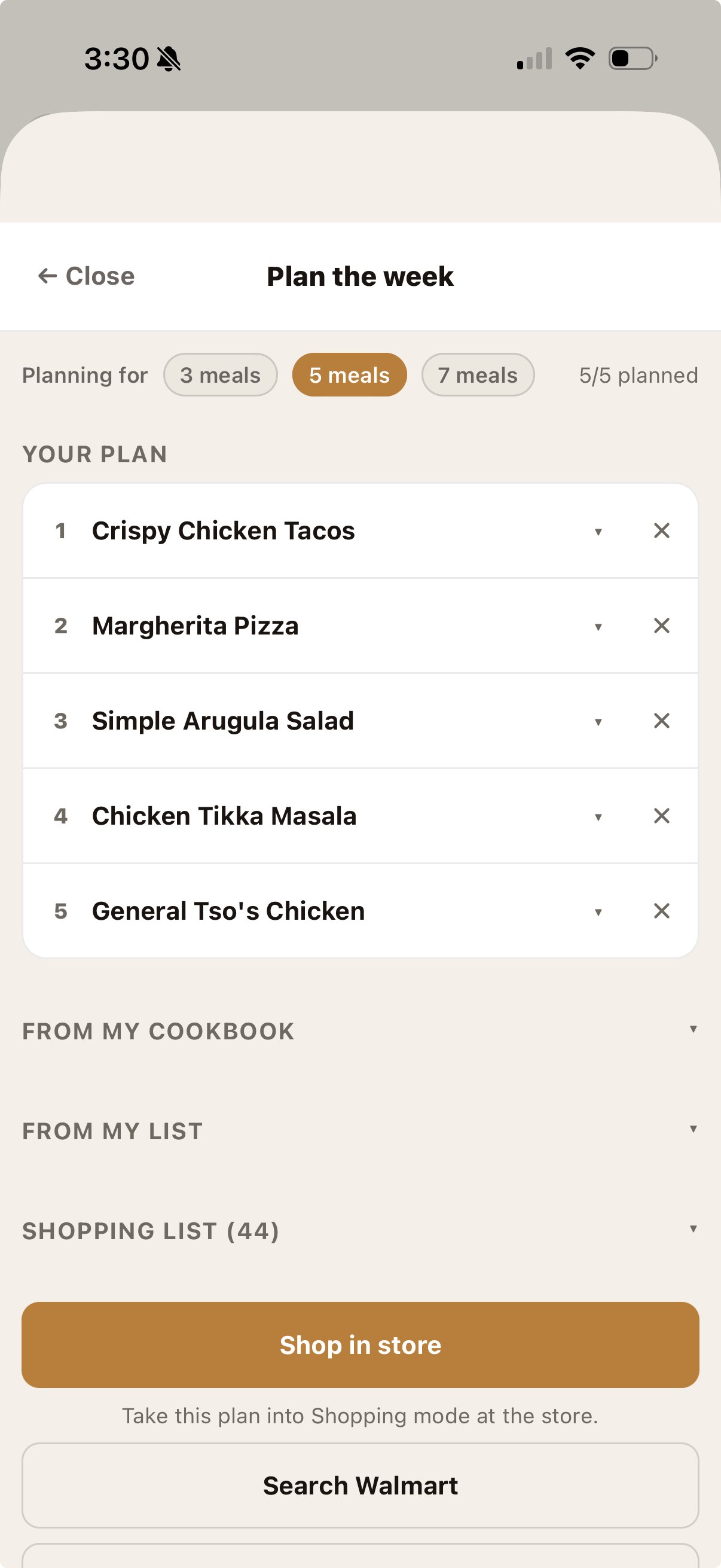 Plan the week — weekly meal plan
